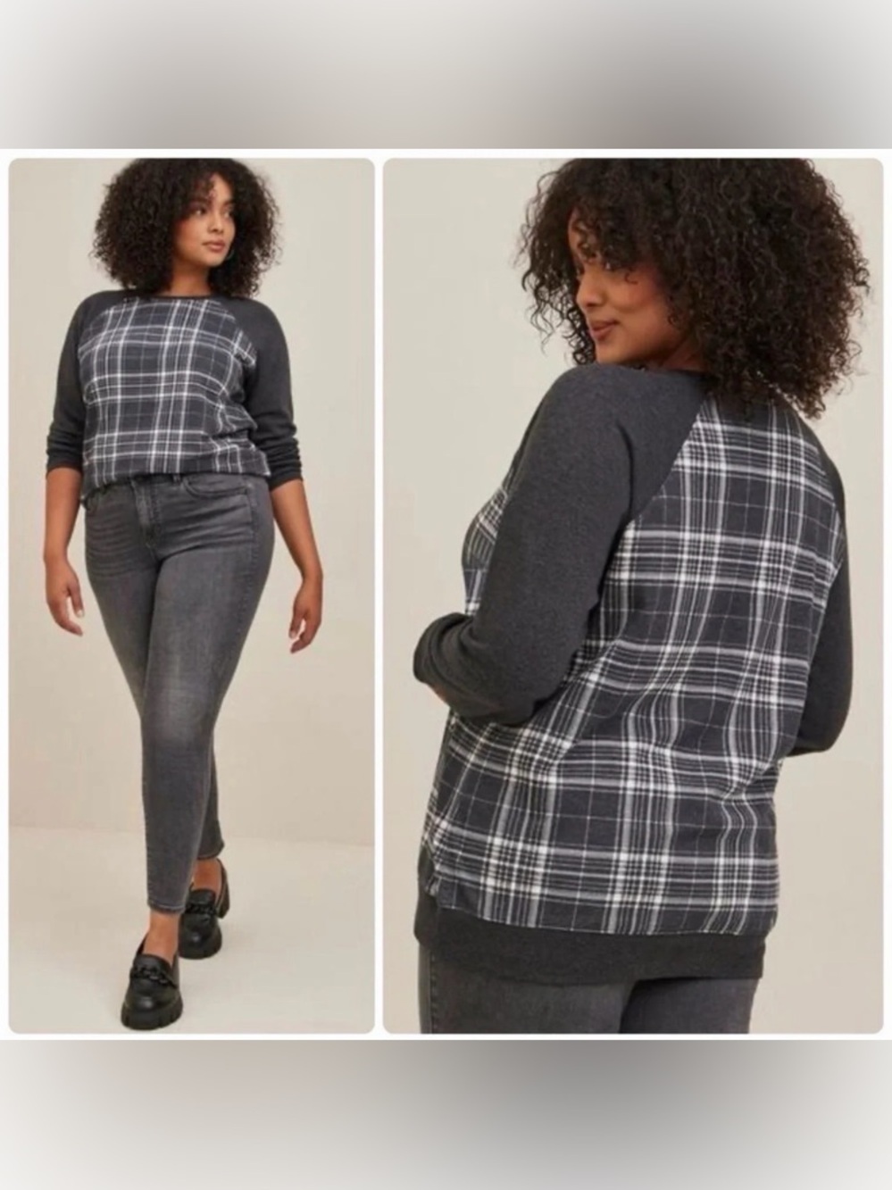 Torrid Classic Fit Cozy Fleece Crew Neck Raglan Sweatshirt Plaid Plus Size 1 1X